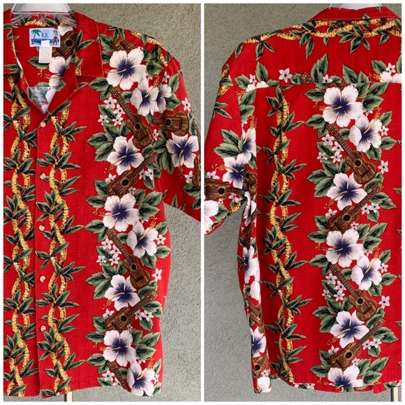 🌴 RJC Hawaiian Barkcloth Shirt Ukulele size XL 🌴 - Picture 2 of 12
